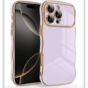 iPhone 16 Pro Max Case Luxury Plating Edge Curly Wave Shape Light Purple Case